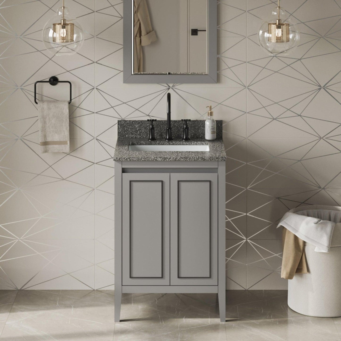 Hardware Resources Jeffrey Alexander Percival 24" Grey Freestanding Vanity With Boulder Cultured Marble Vanity Top, Backsplash and Rectangle Undermount Sink