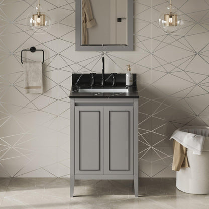 Hardware Resources Jeffrey Alexander Percival 24" Grey Freestanding Vanity With Calacatta Vienna Quartz Vanity Top, Backsplash and Rectangle Undermount Sink