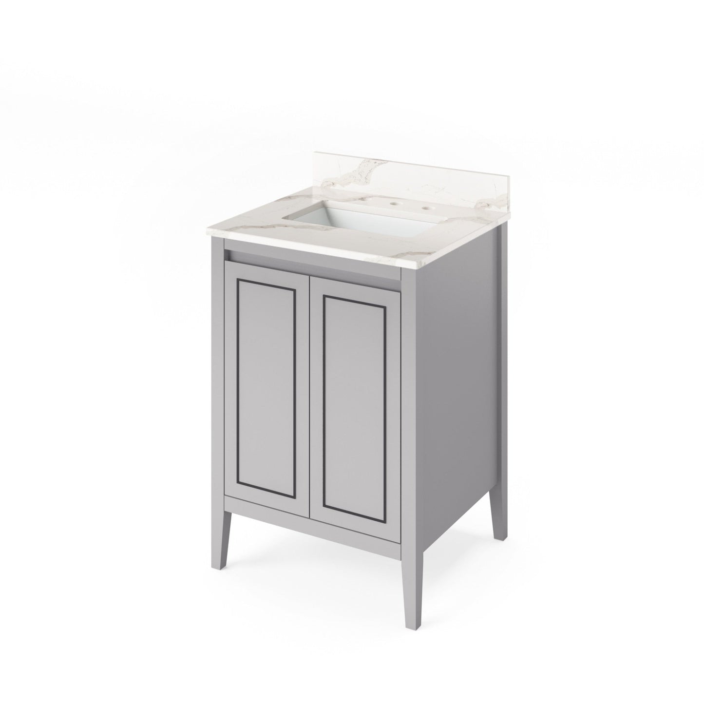 Hardware Resources Jeffrey Alexander Percival 24" Grey Freestanding Vanity With Calacatta Vienna Quartz Vanity Top, Backsplash and Rectangle Undermount Sink