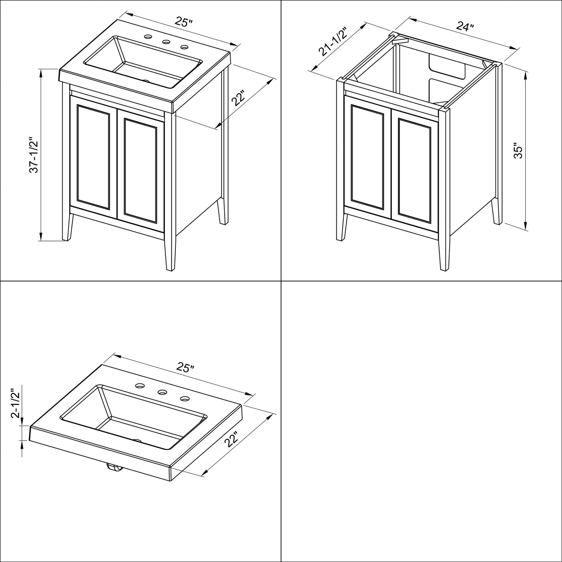 Hardware Resources Jeffrey Alexander Percival 24" Grey Freestanding Vanity With Lavante Cultured Marble Vessel Vanity Top, Backsplash and Rectangle Undermount Sink