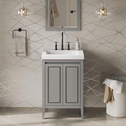 Hardware Resources Jeffrey Alexander Percival 24" Grey Freestanding Vanity With Lavante Cultured Marble Vessel Vanity Top, Backsplash and Rectangle Undermount Sink