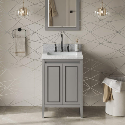 Hardware Resources Jeffrey Alexander Percival 24" Grey Freestanding Vanity With White Carrara Marble Vanity Top, Backsplash and Rectangle Undermount Sink