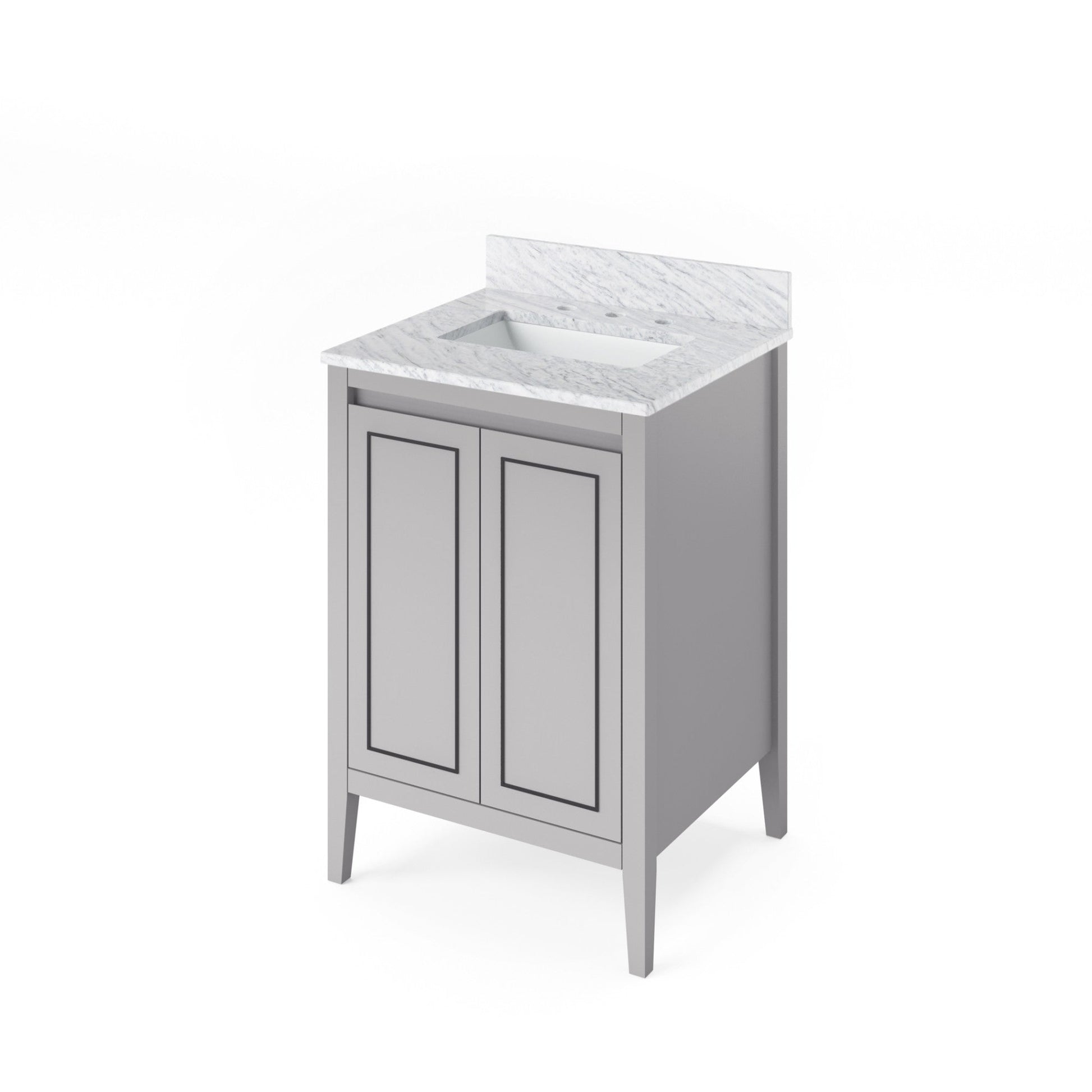 Hardware Resources Jeffrey Alexander Percival 24" Grey Freestanding Vanity With White Carrara Marble Vanity Top, Backsplash and Rectangle Undermount Sink