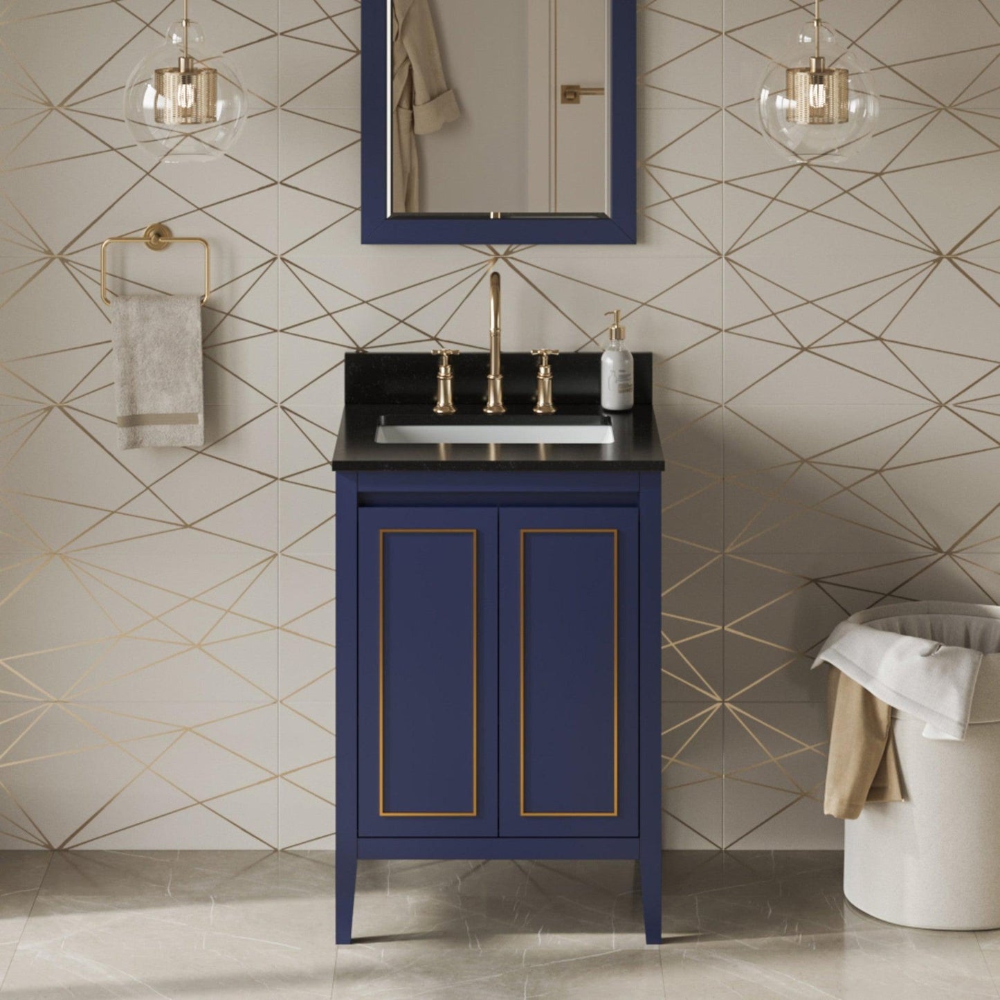 Hardware Resources Jeffrey Alexander Percival 24" Hale Blue Freestanding Vanity With Black Granite Vanity Top, Backsplash and Rectangle Undermount Sink