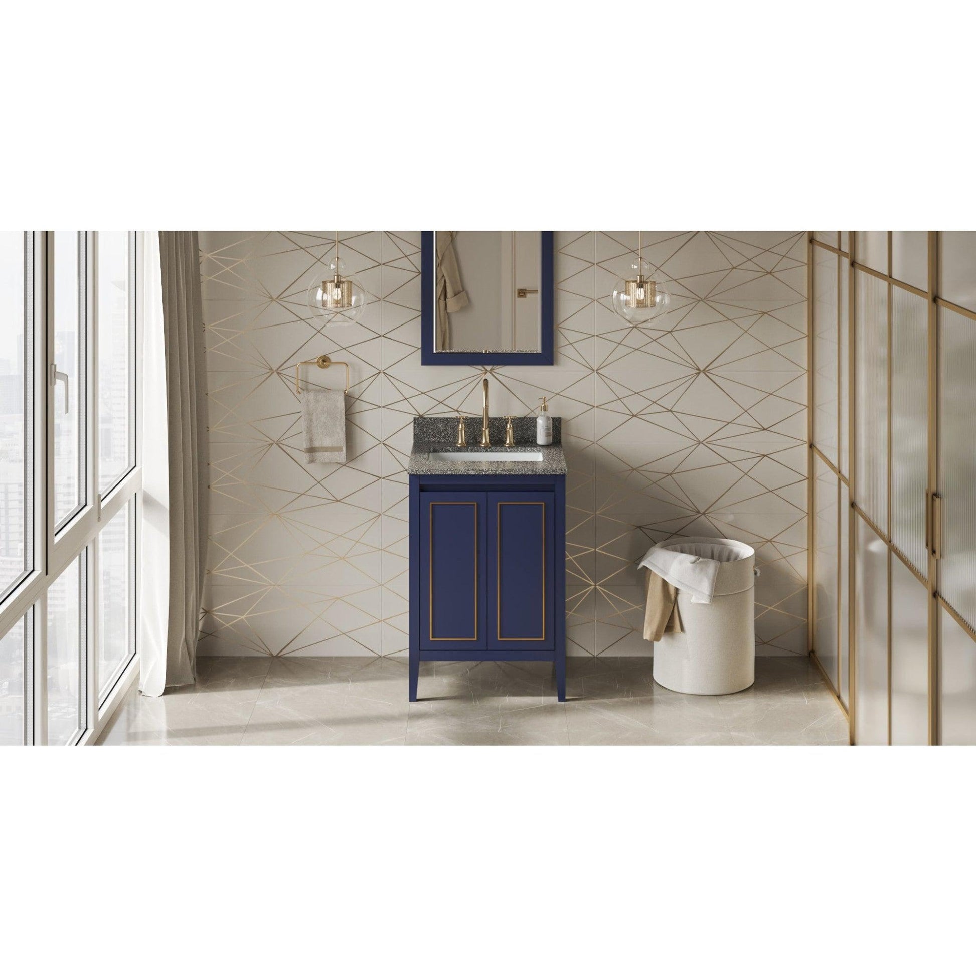 Hardware Resources Jeffrey Alexander Percival 24" Hale Blue Freestanding Vanity With Boulder Cultured Marble Vanity Top, Backsplash and Rectangle Undermount Sink