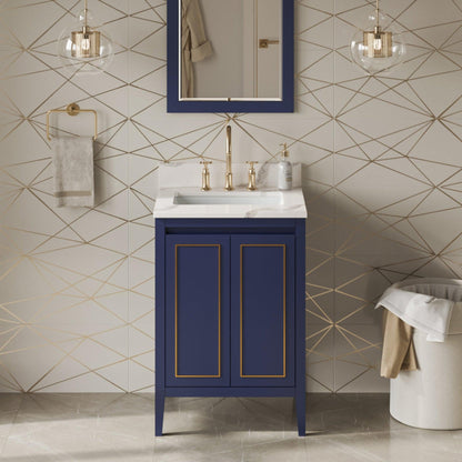 Hardware Resources Jeffrey Alexander Percival 24" Hale Blue Freestanding Vanity With Calacatta Vienna Quartz Vanity Top, Backsplash and Rectangle Undermount Sink