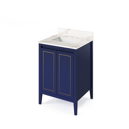 Hardware Resources Jeffrey Alexander Percival 24" Hale Blue Freestanding Vanity With Calacatta Vienna Quartz Vanity Top, Backsplash and Rectangle Undermount Sink