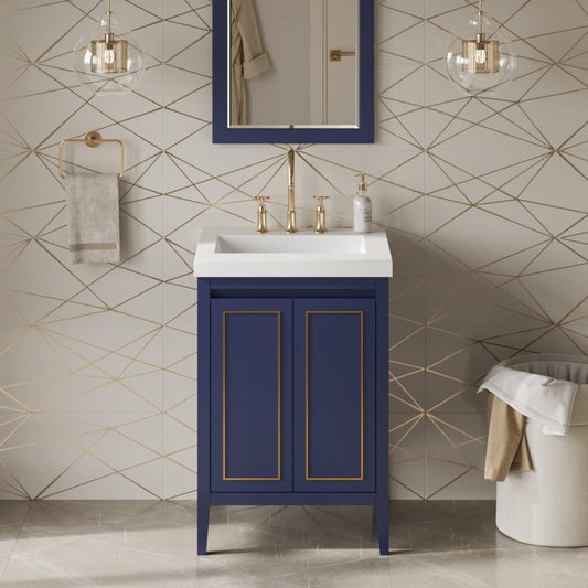 Hardware Resources Jeffrey Alexander Percival 24" Hale Blue Freestanding Vanity With Lavante Cultured Marble Vessel Vanity Top, Backsplash and Rectangle Undermount Sink