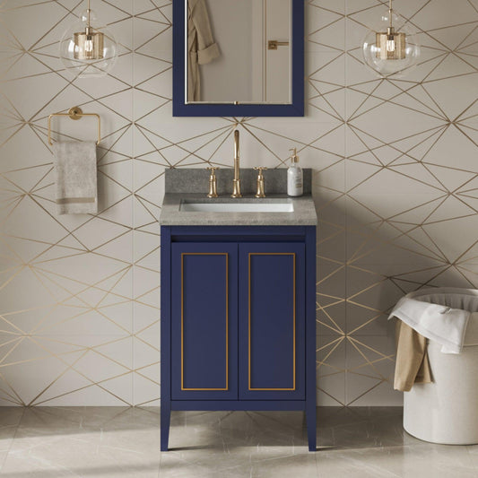 Hardware Resources Jeffrey Alexander Percival 24" Hale Blue Freestanding Vanity With Steel Gray Cultured Marble Vanity Top, Backsplash and Rectangle Undermount Sink