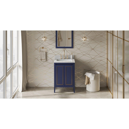 Hardware Resources Jeffrey Alexander Percival 24" Hale Blue Freestanding Vanity With White Carrara Marble Vanity Top, Backsplash and Rectangle Undermount Sink