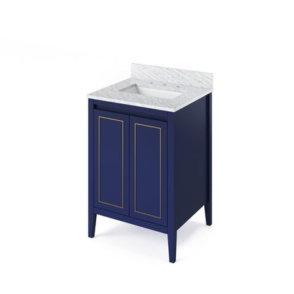 Hardware Resources Jeffrey Alexander Percival 24" Hale Blue Freestanding Vanity With White Carrara Marble Vanity Top, Backsplash and Rectangle Undermount Sink