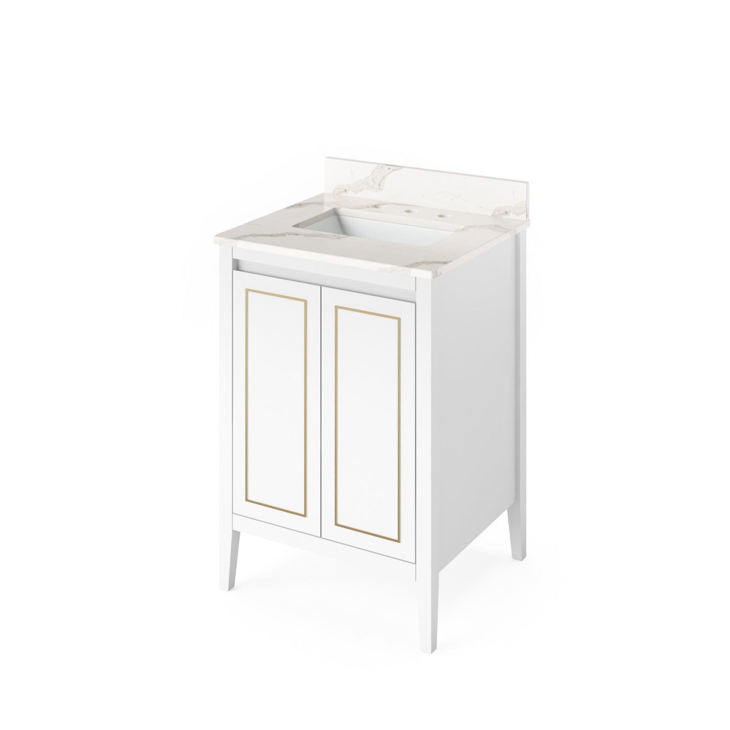 Hardware Resources Jeffrey Alexander Percival 24" White Freestanding Vanity With Calacatta Vienna Quartz Vanity Top, Backsplash and Rectangle Undermount Sink