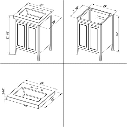 Hardware Resources Jeffrey Alexander Percival 24" White Freestanding Vanity With Lavante Cultured Marble Vessel Vanity Top, Backsplash and Rectangle Undermount Sink