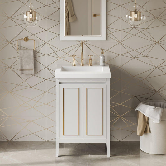 Hardware Resources Jeffrey Alexander Percival 24" White Freestanding Vanity With Lavante Cultured Marble Vessel Vanity Top, Backsplash and Rectangle Undermount Sink