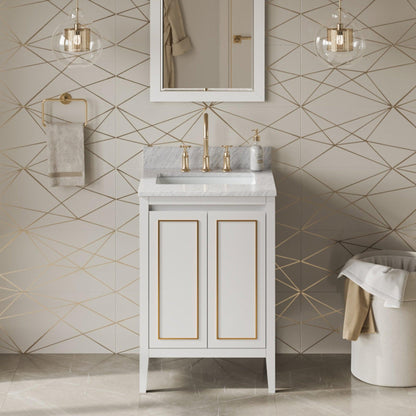 Hardware Resources Jeffrey Alexander Percival 24" White Freestanding Vanity With White Carrara Marble Vanity Top, Backsplash and Rectangle Undermount Sink