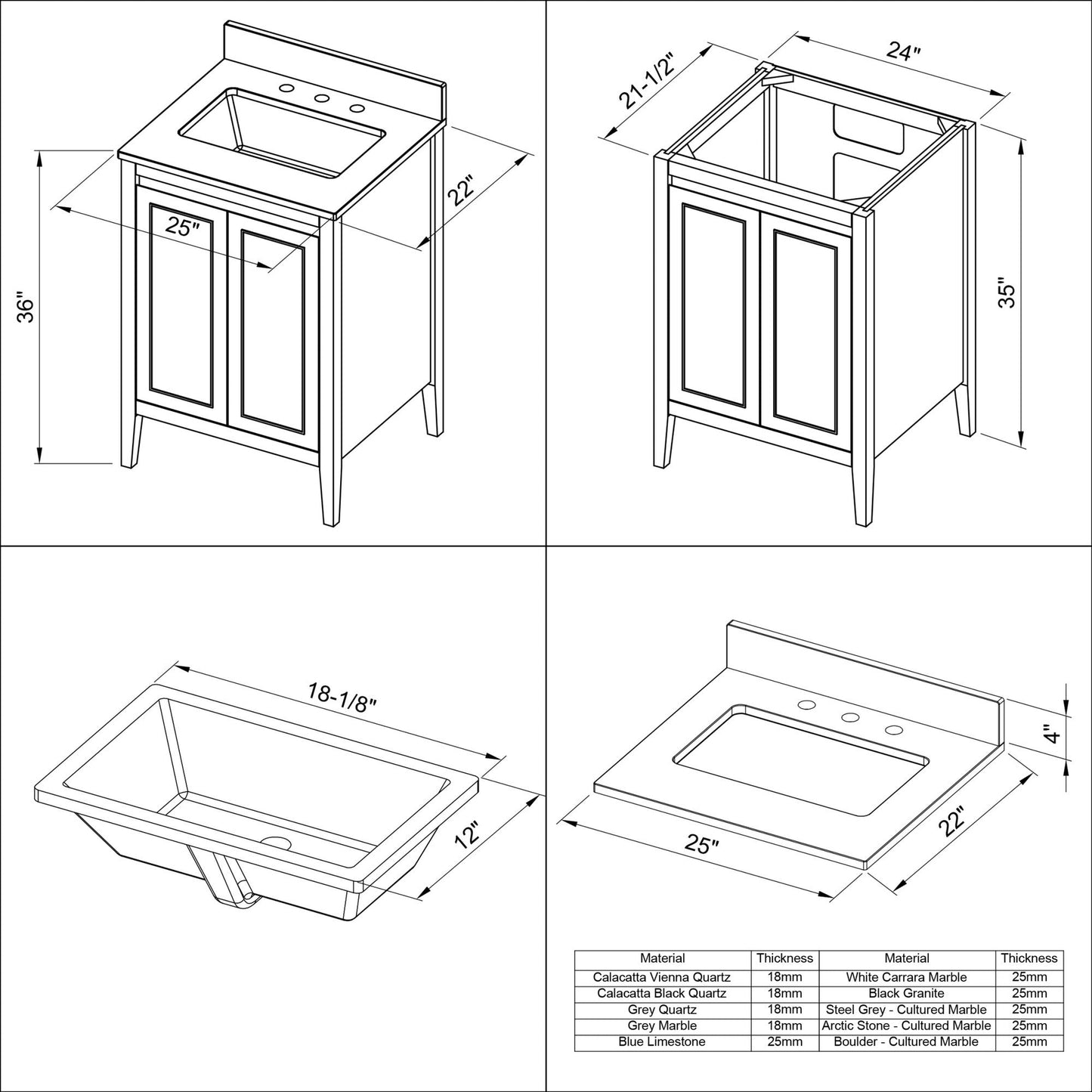 Hardware Resources Jeffrey Alexander Percival 24" White Freestanding Vanity With White Carrara Marble Vanity Top, Backsplash and Rectangle Undermount Sink