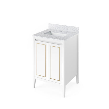 Hardware Resources Jeffrey Alexander Percival 24" White Freestanding Vanity With White Carrara Marble Vanity Top, Backsplash and Rectangle Undermount Sink