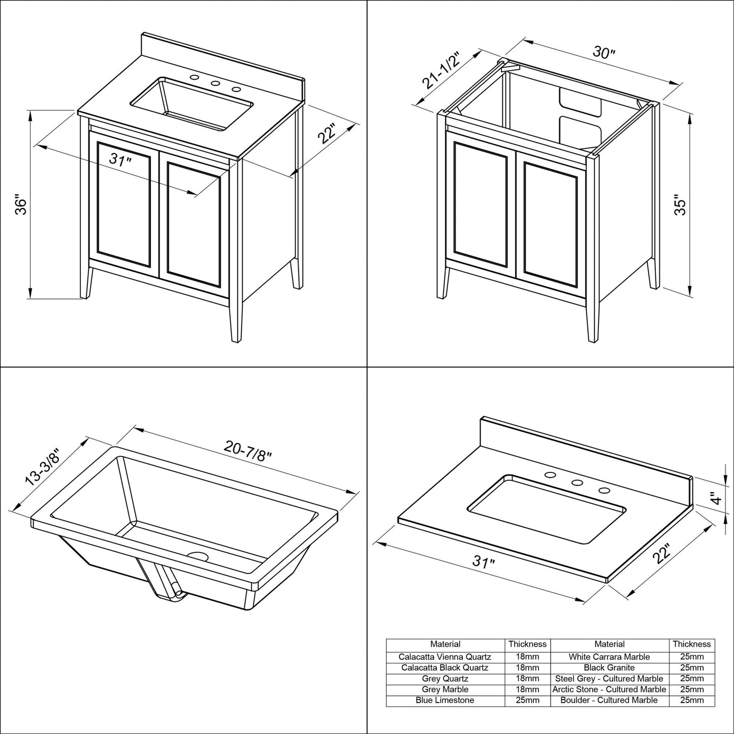 Hardware Resources Jeffrey Alexander Percival 30" Black Freestanding Vanity With Black Granite Vanity Top, Backsplash and Rectangle Undermount Sink