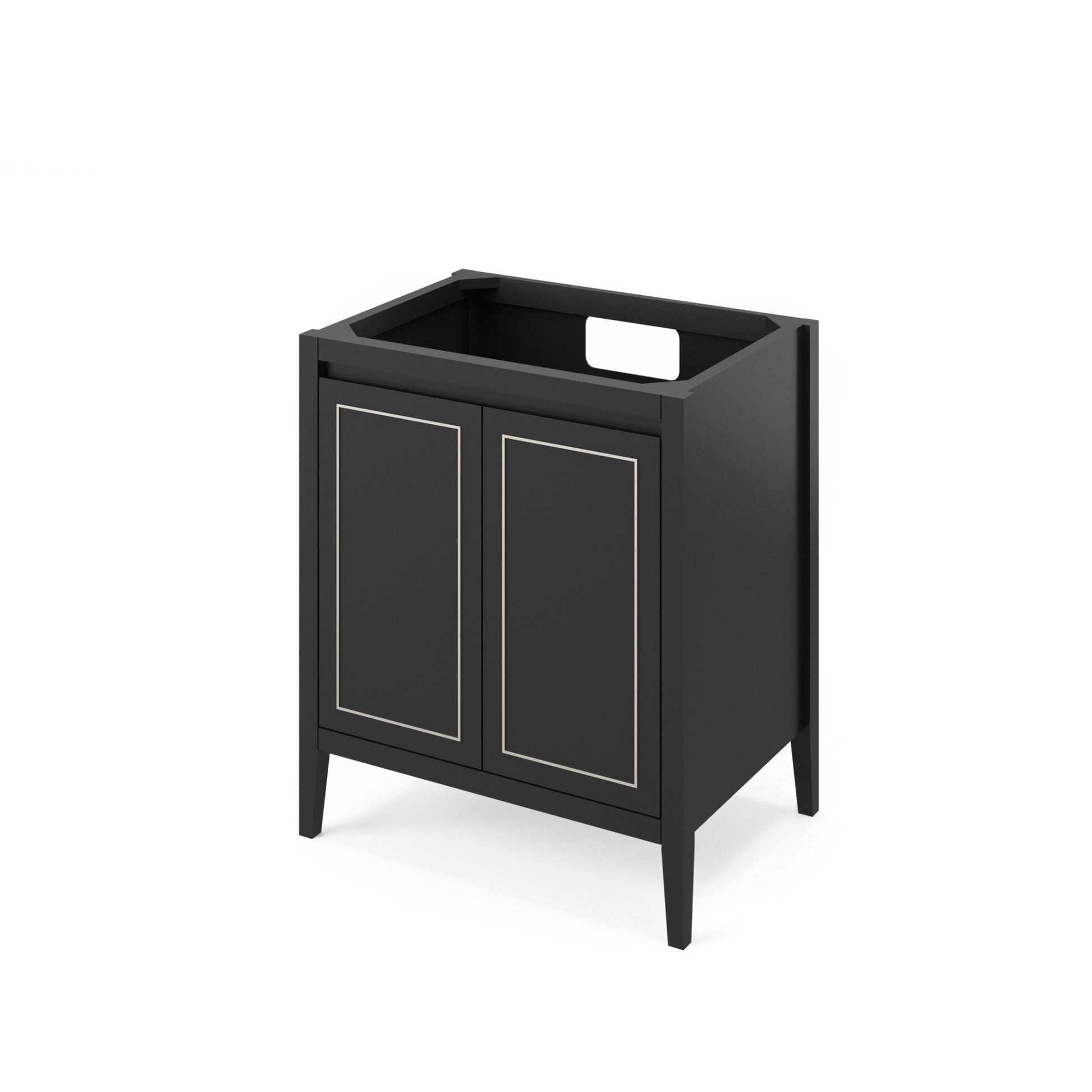 Hardware Resources Jeffrey Alexander Percival 30" Black Freestanding Vanity With Boulder Cultured Marble Vanity Top, Backsplash and Rectangle Undermount Sink