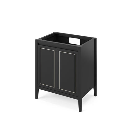 Hardware Resources Jeffrey Alexander Percival 30" Black Freestanding Vanity With Calacatta Vienna Quartz Vanity Top, Backsplash and Rectangle Undermount Sink