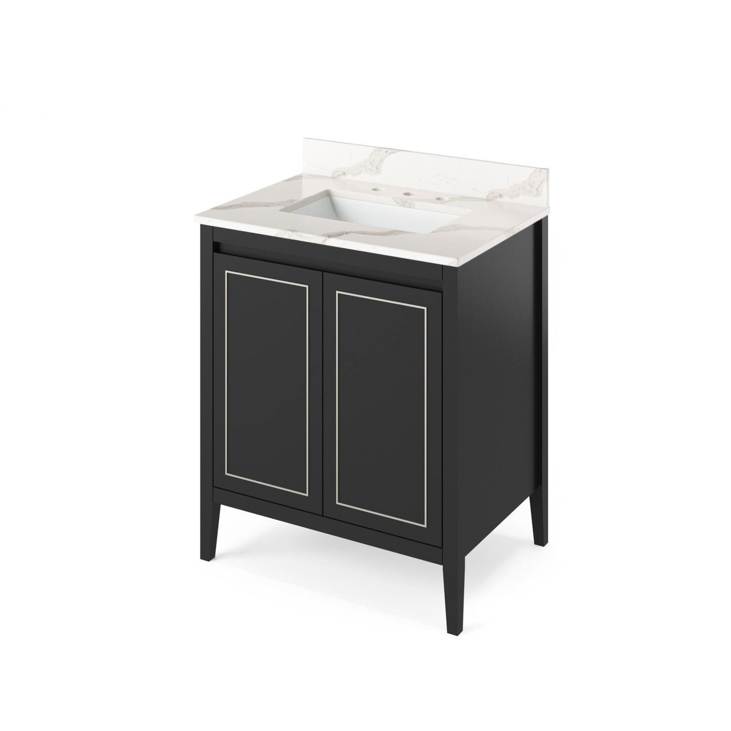 Hardware Resources Jeffrey Alexander Percival 30" Black Freestanding Vanity With Calacatta Vienna Quartz Vanity Top, Backsplash and Rectangle Undermount Sink