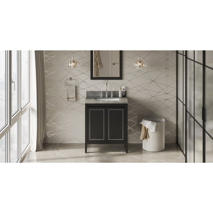 Hardware Resources Jeffrey Alexander Percival 30" Black Freestanding Vanity With Steel Gray Cultured Marble Vanity Top, Backsplash and Rectangle Undermount Sink