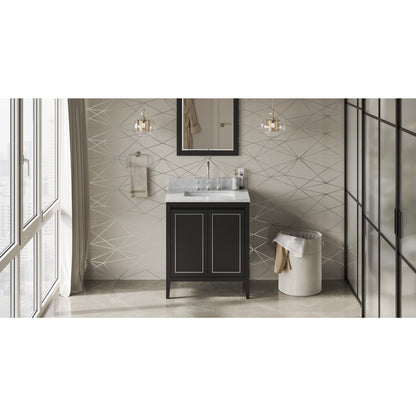 Hardware Resources Jeffrey Alexander Percival 30" Black Freestanding Vanity With White Carrara Marble Vanity Top, Backsplash and Rectangle Undermount Sink