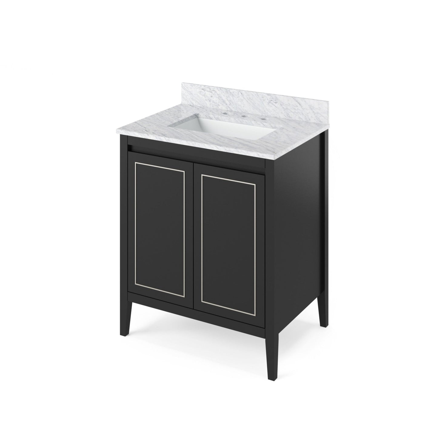 Hardware Resources Jeffrey Alexander Percival 30" Black Freestanding Vanity With White Carrara Marble Vanity Top, Backsplash and Rectangle Undermount Sink