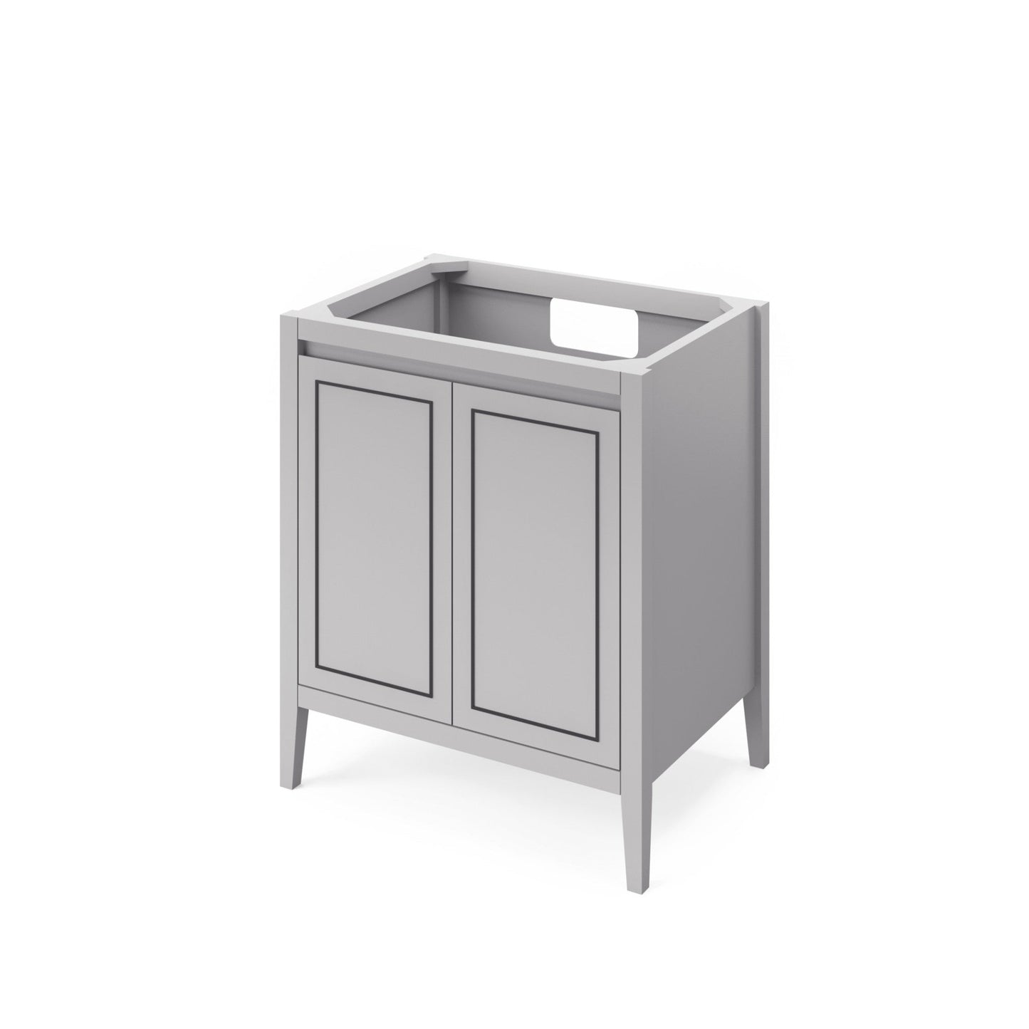 Hardware Resources Jeffrey Alexander Percival 30" Grey Freestanding Vanity With Black Granite Vanity Top, Backsplash and Rectangle Undermount Sink