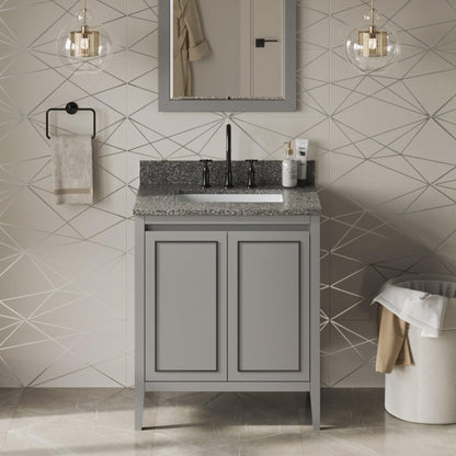 Hardware Resources Jeffrey Alexander Percival 30" Grey Freestanding Vanity With Boulder Cultured Marble Vanity Top, Backsplash and Rectangle Undermount Sink