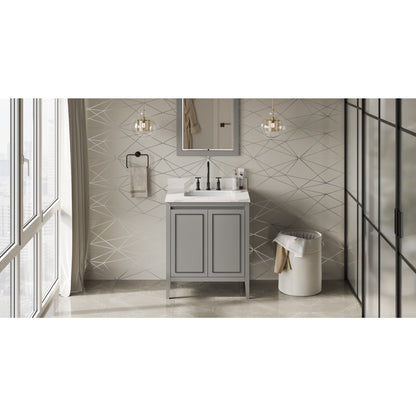 Hardware Resources Jeffrey Alexander Percival 30" Grey Freestanding Vanity With Calacatta Vienna Quartz Vanity Top, Backsplash and Rectangle Undermount Sink