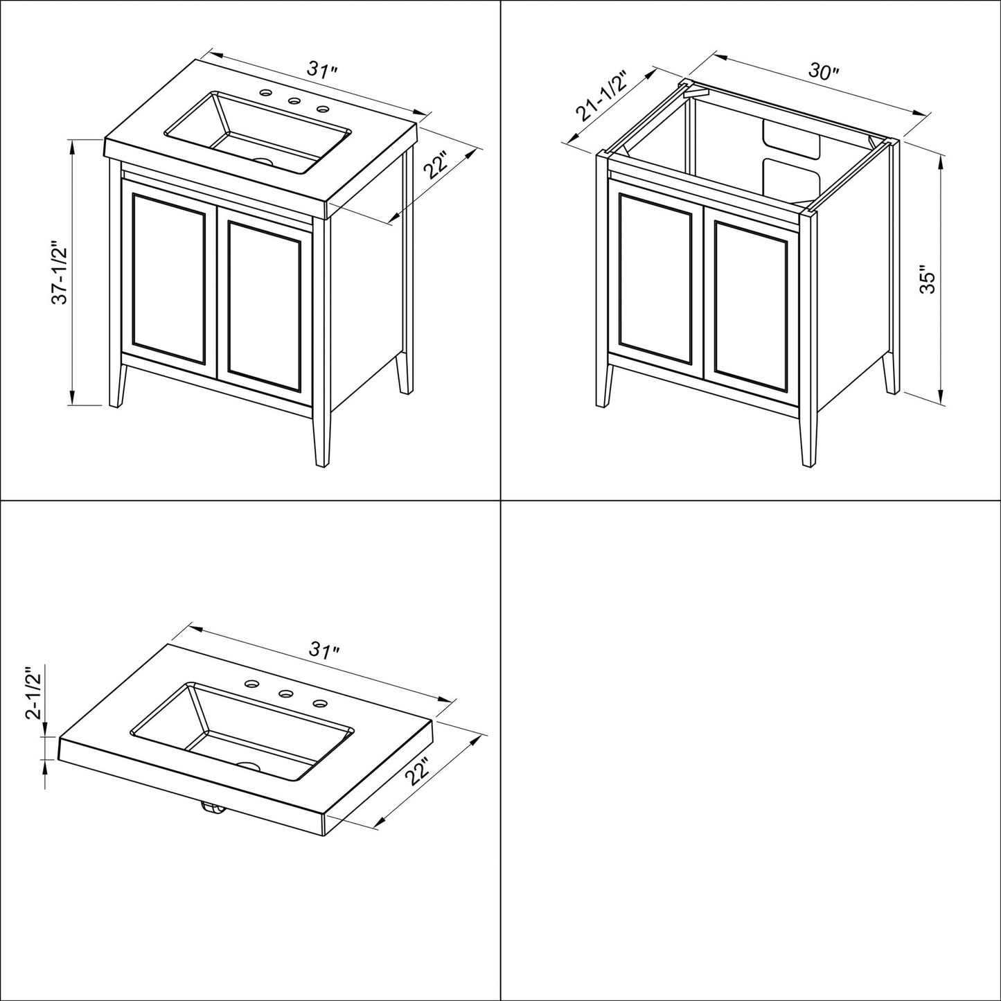 Hardware Resources Jeffrey Alexander Percival 30" Grey Freestanding Vanity With Lavante Cultured Marble Vessel Vanity Top, Backsplash and Rectangle Undermount Sink