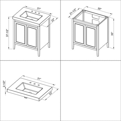 Hardware Resources Jeffrey Alexander Percival 30" Grey Freestanding Vanity With Lavante Cultured Marble Vessel Vanity Top, Backsplash and Rectangle Undermount Sink