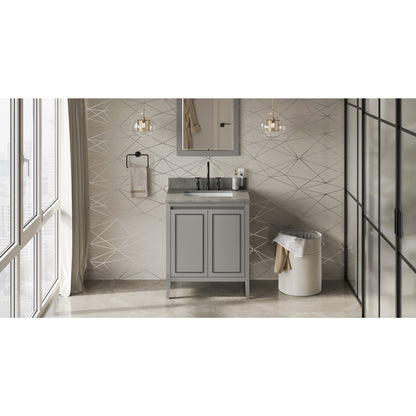 Hardware Resources Jeffrey Alexander Percival 30" Grey Freestanding Vanity With Steel Gray Cultured Marble Vanity Top, Backsplash and Rectangle Undermount Sink