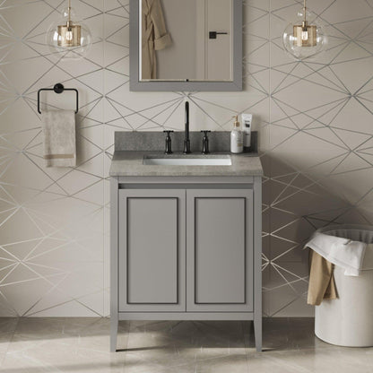 Hardware Resources Jeffrey Alexander Percival 30" Grey Freestanding Vanity With Steel Gray Cultured Marble Vanity Top, Backsplash and Rectangle Undermount Sink