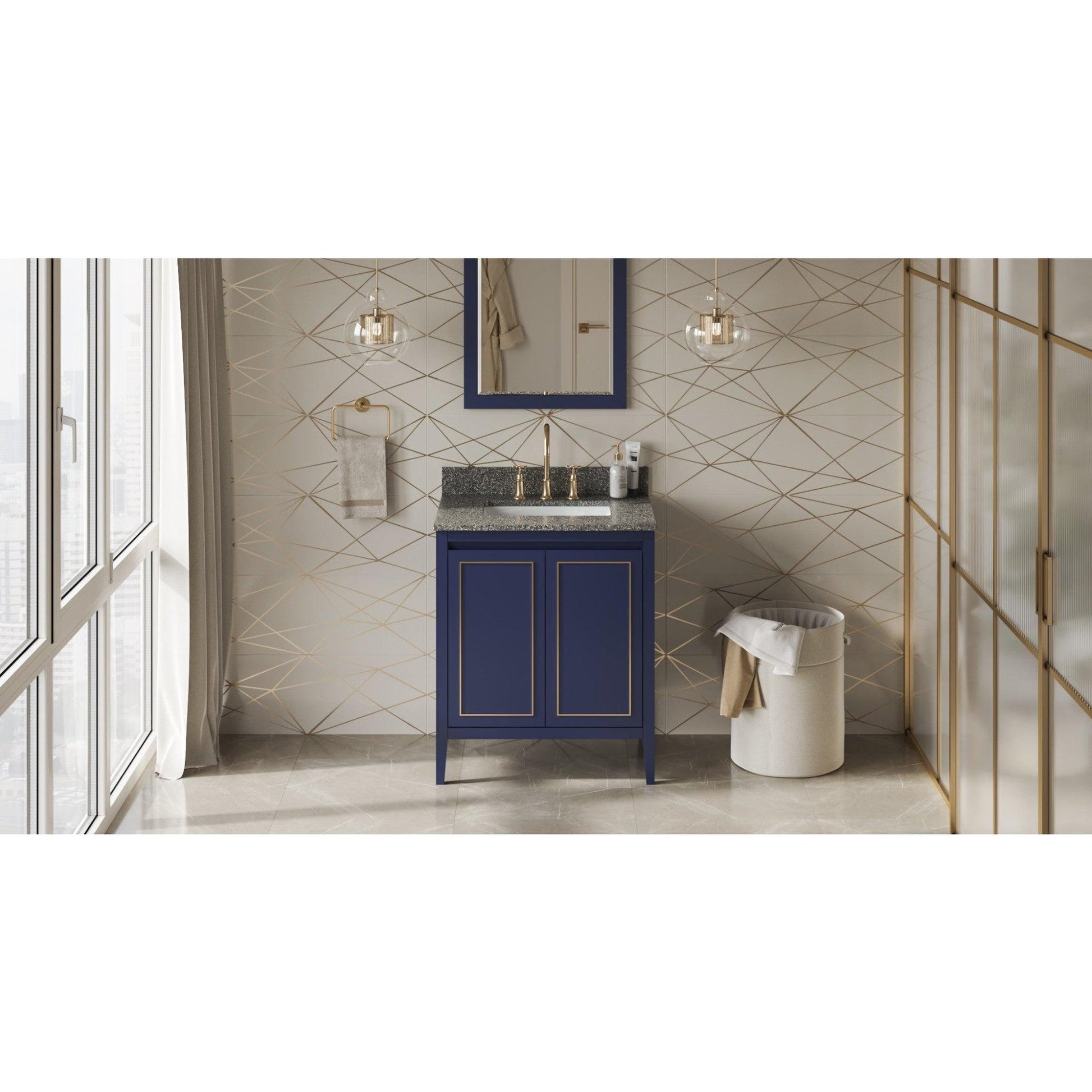 Hardware Resources Jeffrey Alexander Percival 30" Hale Blue Freestanding Vanity With Boulder Cultured Marble Vanity Top, Backsplash and Rectangle Undermount Sink