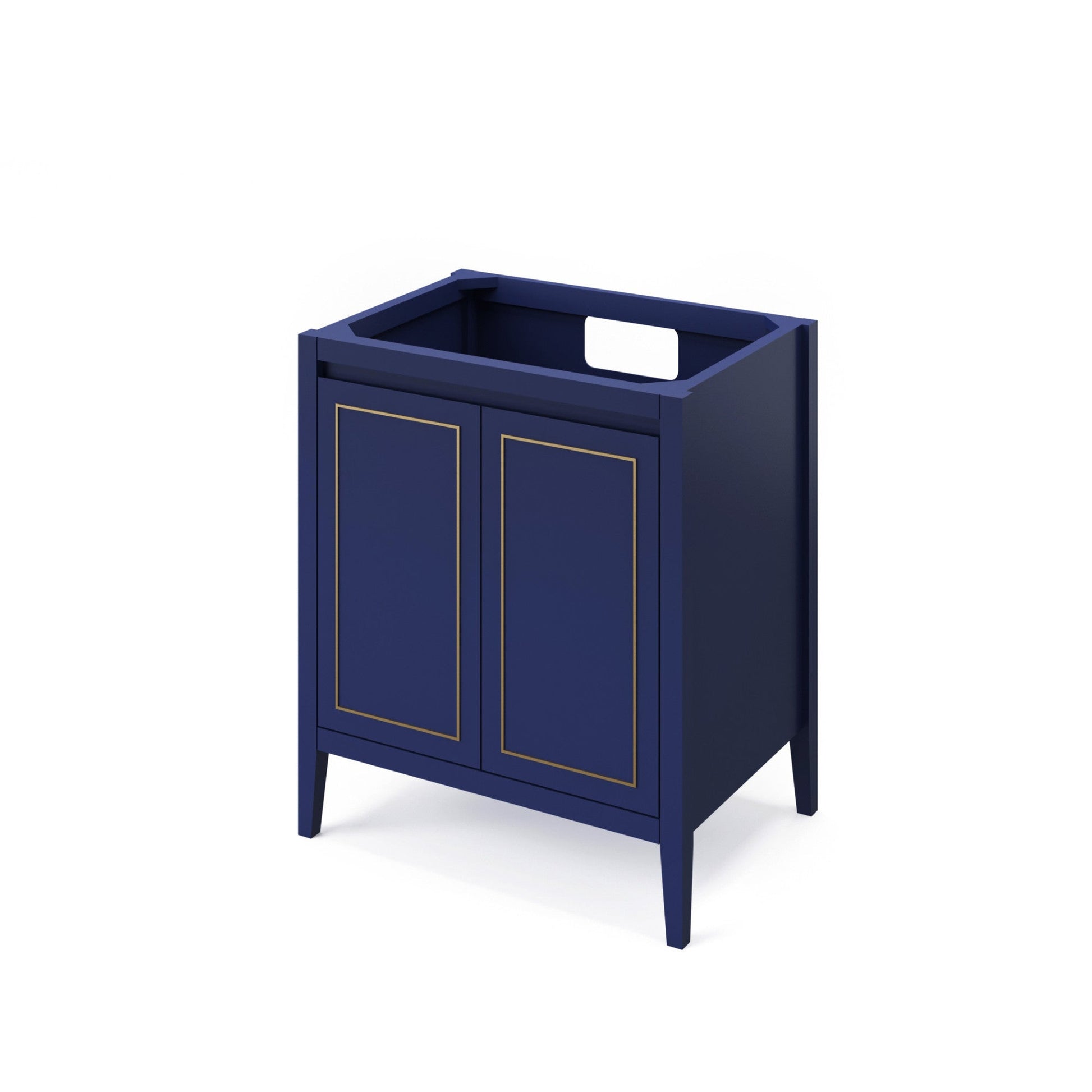 Hardware Resources Jeffrey Alexander Percival 30" Hale Blue Freestanding Vanity With Calacatta Vienna Quartz Vanity Top, Backsplash and Rectangle Undermount Sink