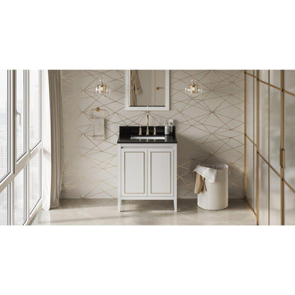 Hardware Resources Jeffrey Alexander Percival 30" White Freestanding Vanity With Black Granite Vanity Top, Backsplash and Rectangle Undermount Sink