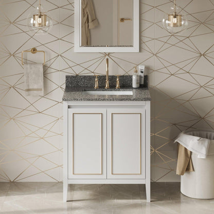 Hardware Resources Jeffrey Alexander Percival 30" White Freestanding Vanity With Boulder Cultured Marble Vanity Top, Backsplash and Rectangle Undermount Sink