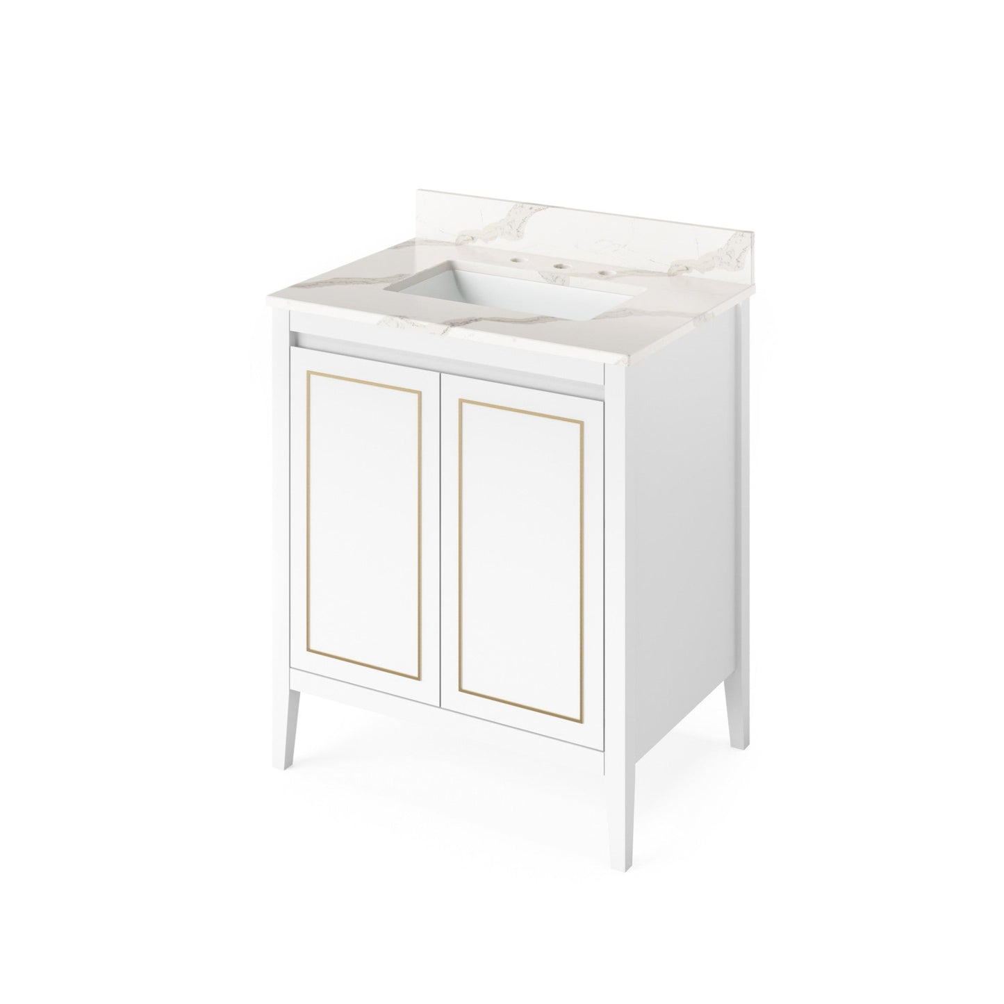 Hardware Resources Jeffrey Alexander Percival 30" White Freestanding Vanity With Calacatta Vienna Quartz Vanity Top, Backsplash and Rectangle Undermount Sink