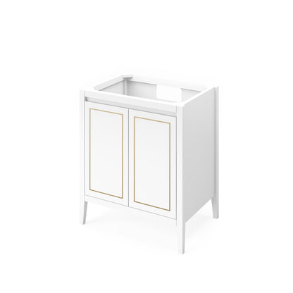 Hardware Resources Jeffrey Alexander Percival 30" White Freestanding Vanity With White Carrara Marble Vanity Top, Backsplash and Rectangle Undermount Sink