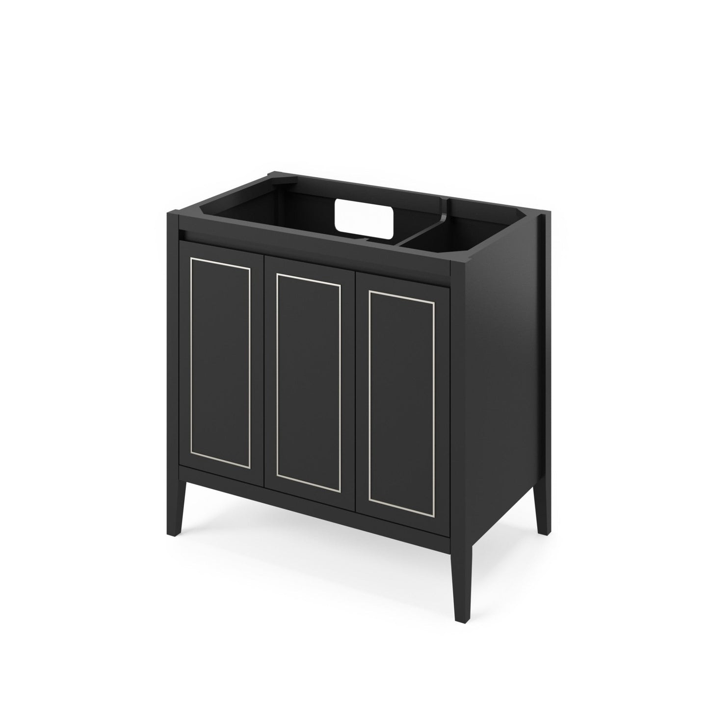 Hardware Resources Jeffrey Alexander Percival 36" Black Freestanding Vanity With Left Offset, Black Granite Vanity Top, Backsplash and Rectangle Undermount Sink