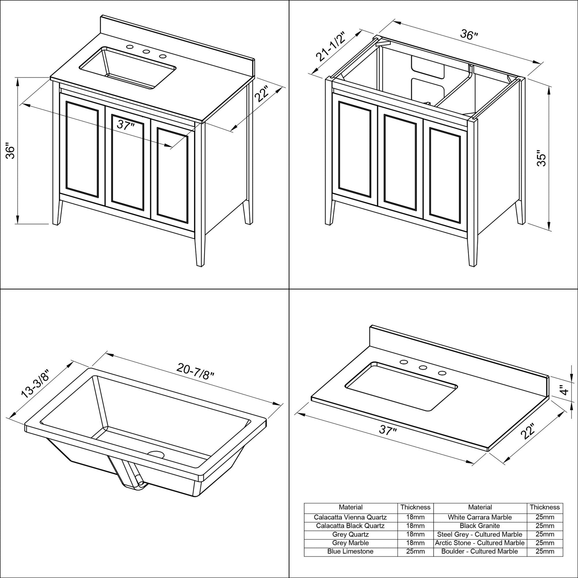 Hardware Resources Jeffrey Alexander Percival 36" Black Freestanding Vanity With Left Offset, Black Granite Vanity Top, Backsplash and Rectangle Undermount Sink