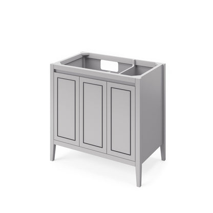 Hardware Resources Jeffrey Alexander Percival 36" Grey Freestanding Vanity With Left Offset, Steel Gray Cultured Marble Vanity Top, Backsplash and Rectangle Undermount Sink