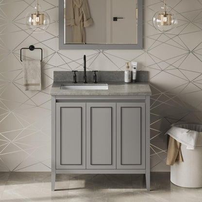 Hardware Resources Jeffrey Alexander Percival 36" Grey Freestanding Vanity With Left Offset, Steel Gray Cultured Marble Vanity Top, Backsplash and Rectangle Undermount Sink