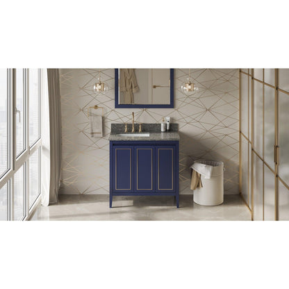 Hardware Resources Jeffrey Alexander Percival 36" Hale Blue Freestanding Vanity With Left Offset, Boulder Vanity Cultured Marble Vanity Top, Backsplash and Rectangle Undermount Sink