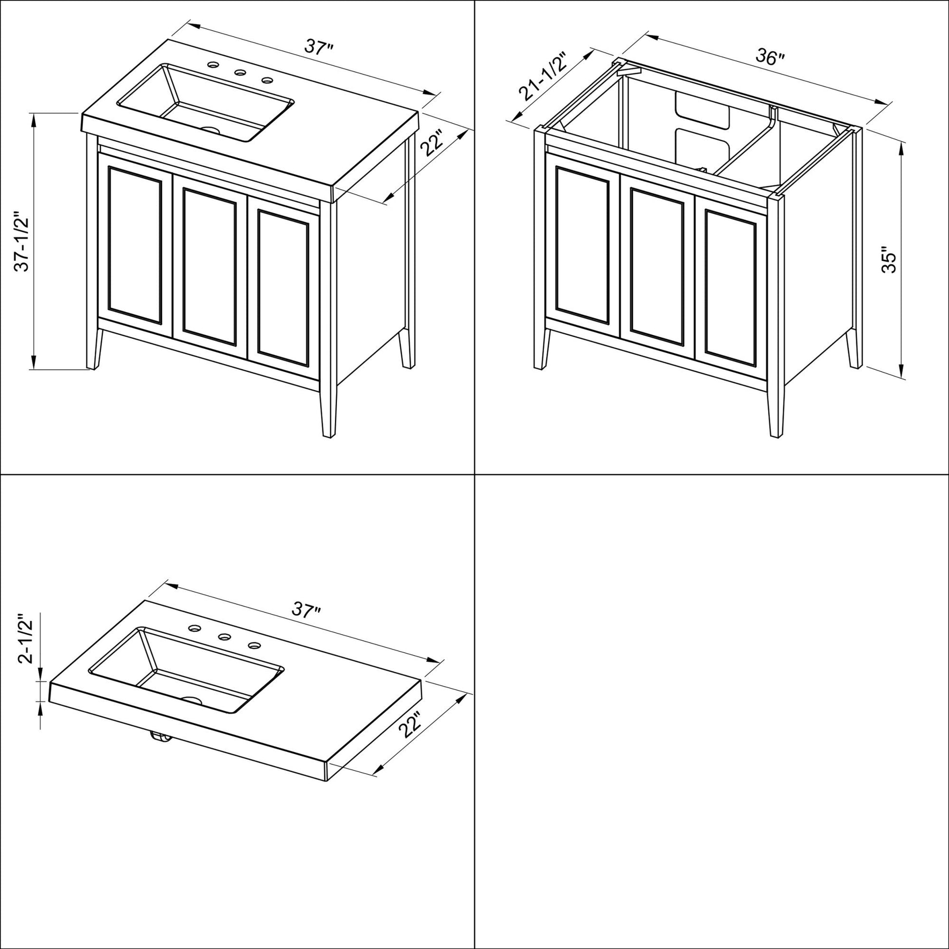 Hardware Resources Jeffrey Alexander Percival 36" Hale Blue Freestanding Vanity With Left Offset, Lavante Cultured Marble Vessel Vanity Top , Backsplash and Rectangle Undermount Sink