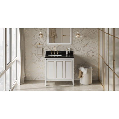 Hardware Resources Jeffrey Alexander Percival 36" White Freestanding Vanity With Left Offset, Black Granite Vanity Top, Backsplash and Rectangle Undermount Sink