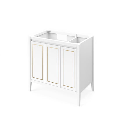 Hardware Resources Jeffrey Alexander Percival 36" White Freestanding Vanity With Left Offset, Boulder Vanity Cultured Marble Vanity Top, Backsplash and Rectangle Undermount Sink