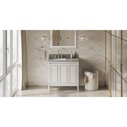 Hardware Resources Jeffrey Alexander Percival 36" White Freestanding Vanity With Left Offset, Steel Gray Cultured Marble Vanity Top, Backsplash and Rectangle Undermount Sink